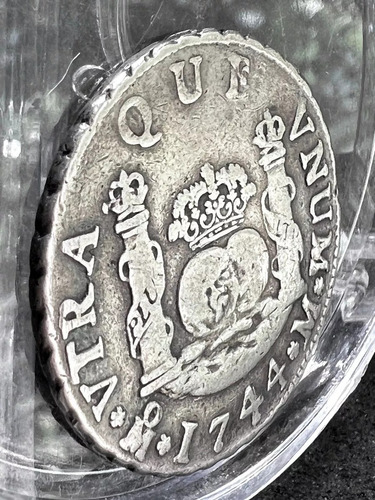 Moneda 2 Reales Columnaria Plata Original 1744 México Mo