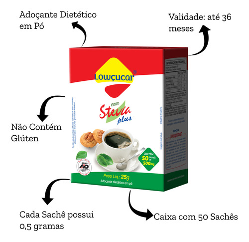 Kit Com 2 Adoçantes Lowçucar Com Stévia 50 Sachês De 0,5g