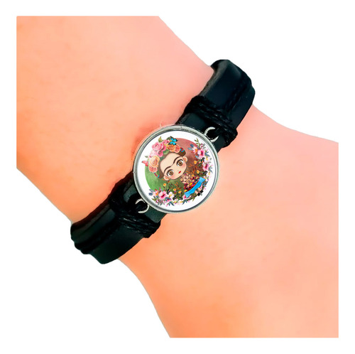 Pulsera Cuero Cristal Frida Kahlo Muñeca Unisex + Estuche