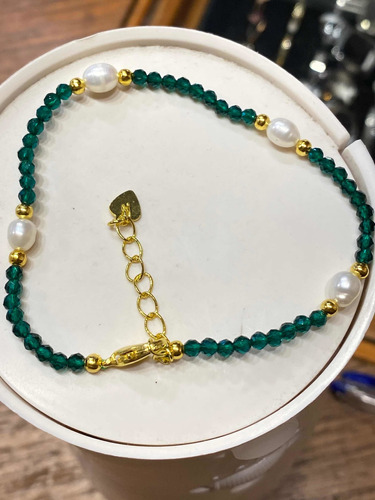 Luli Pulsera Cristal Spinel Esmeralda Perlas De Río Legítima