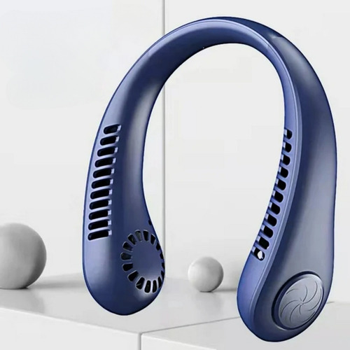 Ventilador Portátil De Cuello Azul Para Colgar Con 3 Velocidades De Viento Refrigeración A 360 Ventiladores Sin Aspas Batería Recargable