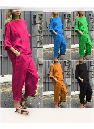 Conjunto De Lino Y Algodón Para Mujer, Estilo Casual Y Urban