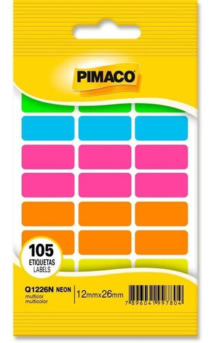 Etiqueta Adesiva Retangular Colorida Neon 12x26mm Pimaco