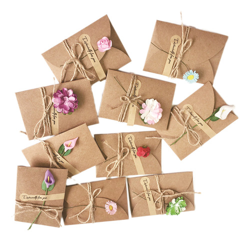 Tarjetas De Flores Decorativas De Papel Kraft, 10 Unidades