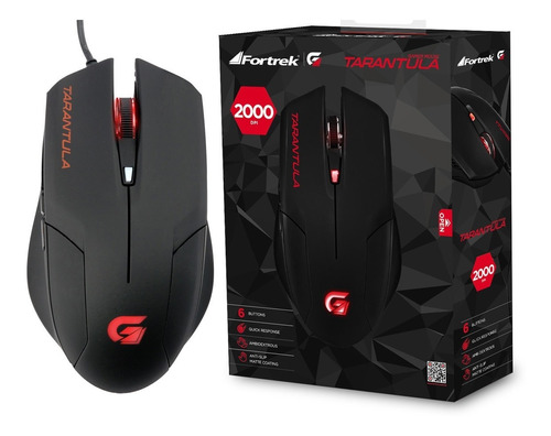 Mouse Gamer Spider Tarantula Preto/vermelho 2000 Dpi Fortrek