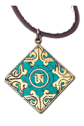 Mantra Om Nepal Collar Dije Amuleto Bronce Turquesa  