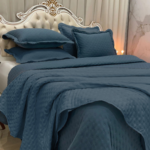 Kit Cobre Leito Percal 300 Fios Dupla Face Queen 3 Peças Cor Azul-escuro Lisa