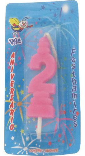 Vela De Aniversário Rosa Nº 2 Festhamires