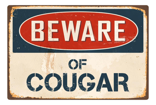 Beware Of Cougar 8  X 12  Clasico Aluminio Retro Metal Sign