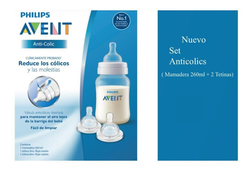 Imagen 6 de 7 de Mamadera Avent Anticolic 260ml + 2 Tetinas (3+ Y 6+)