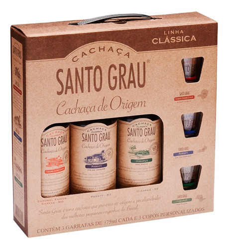 Kit Cachaça Santo Grau C/3 Unid. 375ml