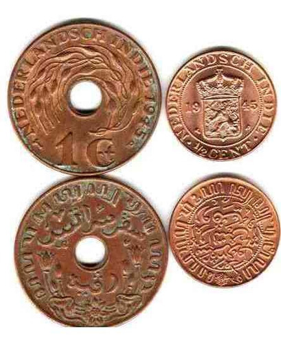 2 Monedas Diferentes De India Holandesa Año 1945, Oferta