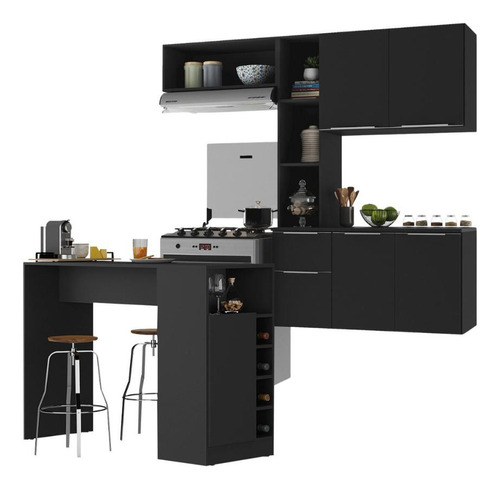 Cozinha Compacta/bancada Americana Sofia Multimóveis Mp2196 Cor Preto