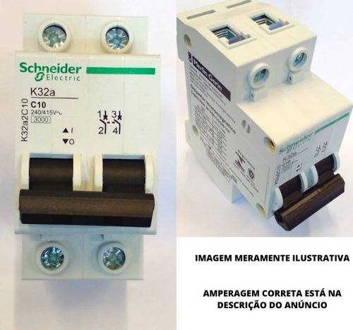 Imagem 1 de 2 de Disjuntor K32a Bipolar 10 Amperes Curva C Schneider