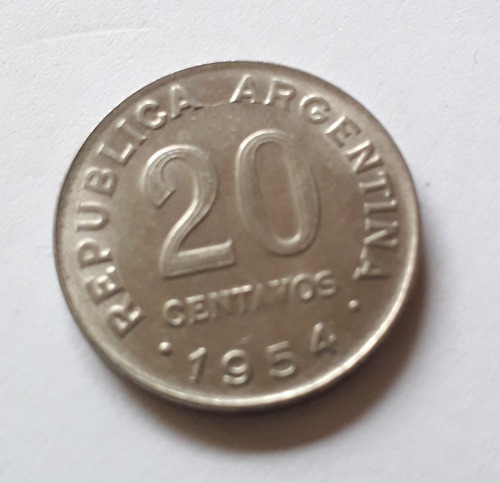 Argentina 20 Centavos 1954 1955 Km#52 Canto Liso Cuproníquel