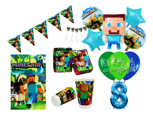 Kit Decoración Minecraft X24 + Bombas + Bouquet + Numero