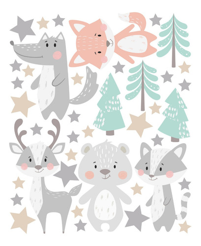 Imagen 2 de 3 de Vinilo Decorativo Infantil Animales Bosque Nordicos Big