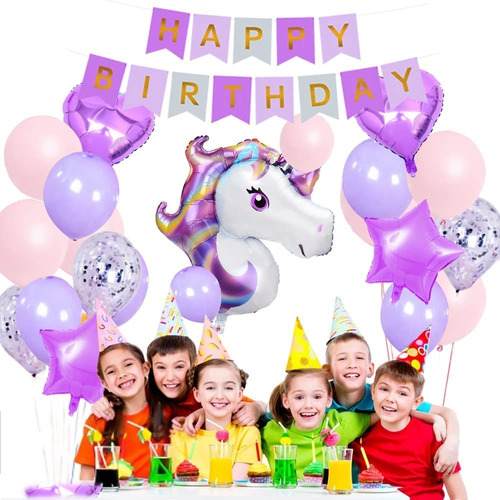 Decoraciones para fiesta séptimo cumpleaños, globos cumpleaños de unicornio para niñas, morados, unicornio cumpleaños para niños