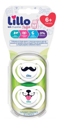 Kit 2 Chupetas Bico De Silicone Design Selfie 6m+ Azul Lillo Cor Branco Período de idade + 6 meses