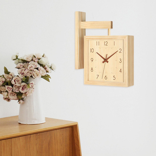 Reloj De Pared De Esquina De Doble Cara, Color De Madera
