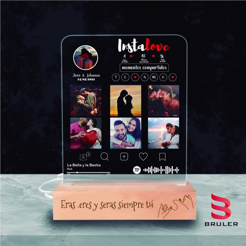 Imagen 2 de 10 de Lámpara Spotify Base De Madera Personalizada Con Acrílico