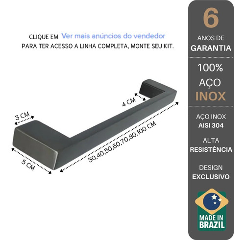 Porta Toalha De Parede Guriri 50cm Inox Grafite Padrão Docol