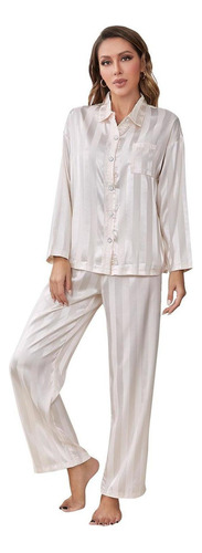 Striped Silk Satin Long Sleeves Women's Pajamas Set