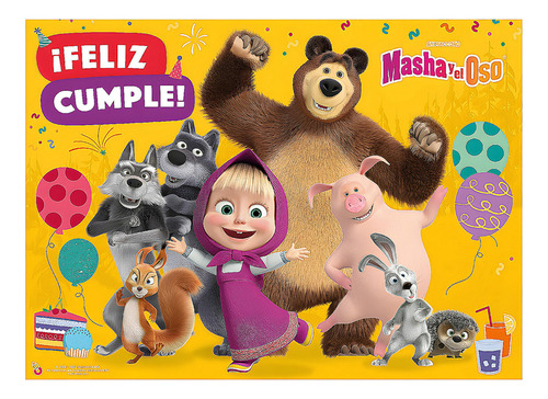 Afiche Feliz Cumple De Masha Y El Oso - Cotillón Waf