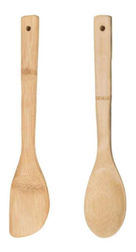 Kit Colher E Espátula Bambu Natural Utensílios Cozinha 30 Cm