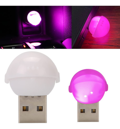 1 Luz Led Usb Color Rosa Enchufable Vehiculo Miniatura