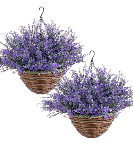 2 Sets De Flores Artificiales De Lavanda Con Cesta Colgante