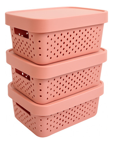 Kit Com 3 Caixas Organizadora Rosa 4,5l Para Guardar Objetos