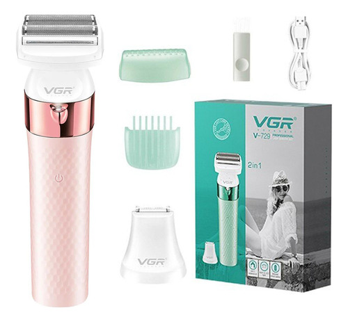 Afeitadora Electrica + Trimmer Mujer Recargable Vgr V-729 Color Rosa