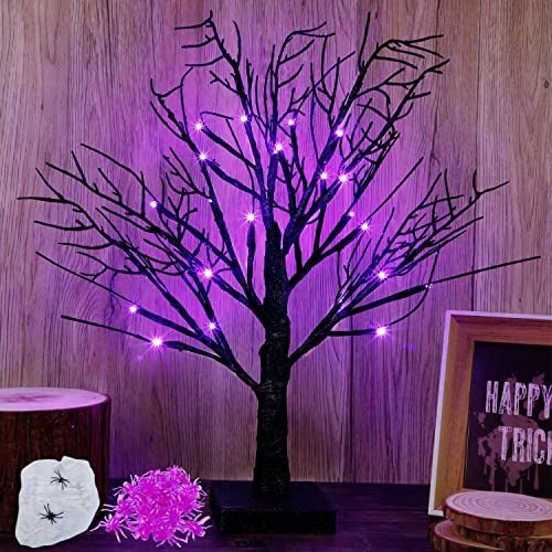 Ridota 18 Inch Lighted Negro Árbol De Abedul Con 24 3jh3i