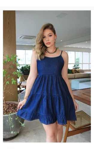 Vestidinho Jeans Curto Soltinho De Al a Balada Ver o