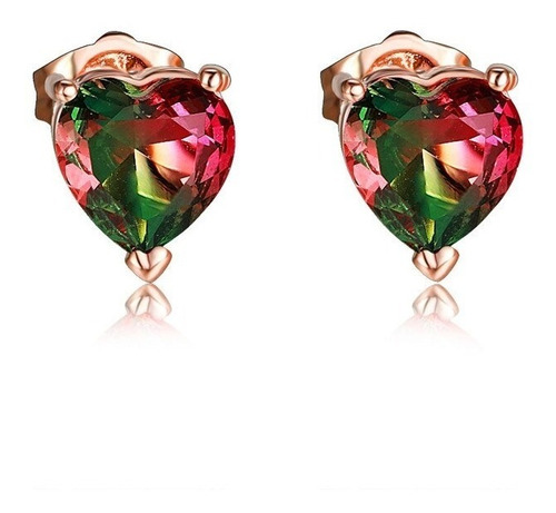 Oferta! Aros Corazón De Cristal Degrade Baño Oro Rosa 18kt