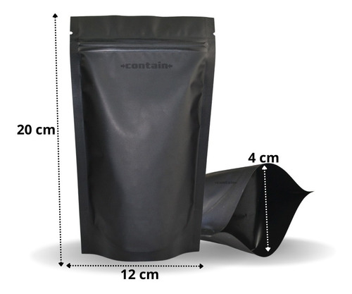 500 Bolsa Stand Up Pouch Con Cierre Negro Mate De 150 Grs