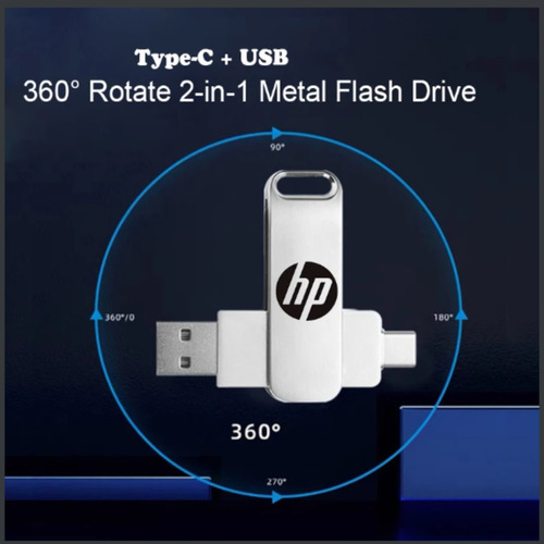 Memoria Portátil Hp Usb 3.0 2 En 1 Doble Tipo C 1tb Metal Pl Plateado 1tb High Speed