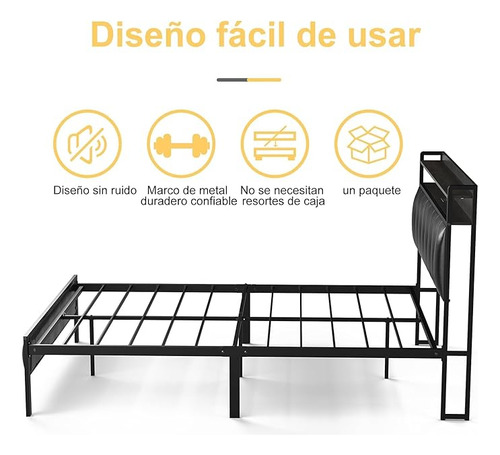 Base Cama King Fabato FAKIN031-BRN Puertos Usb Luces Led Color Negro