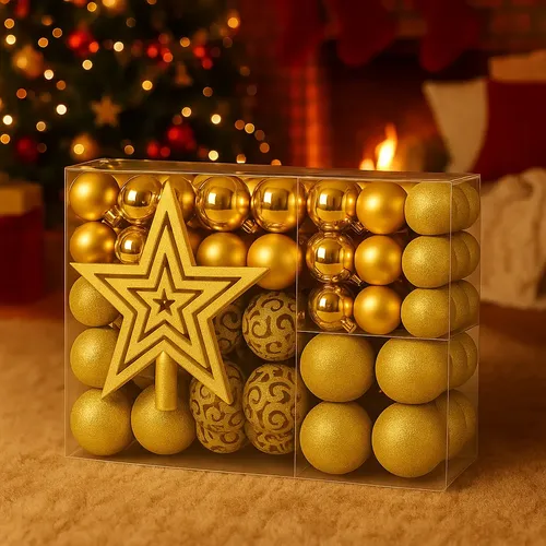 Kit C/100 Bolas De Natal Lisas/foscas/glitter - Dorurado
