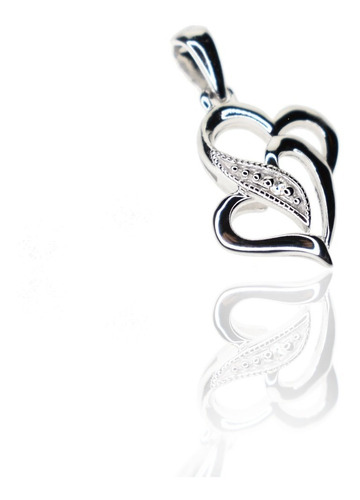 Dije Pendant Corazón Doble 1 Diamante Oro Blanco 