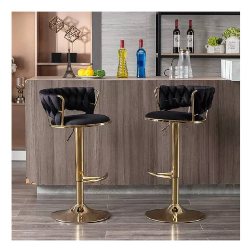 Taburete Felpa Queen Base Tulip Dorada Y Altura Ajustable