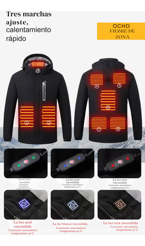 Campera Calefaccionada 8 Zonas Usb Impermeable Con Capucha