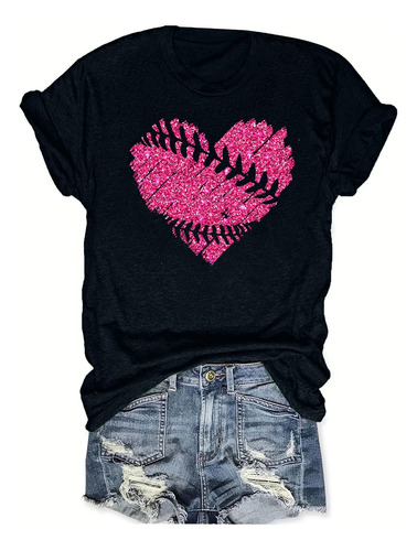 Camiseta Estampada Deportiva De Béisbol X Para Mujer Con Cue