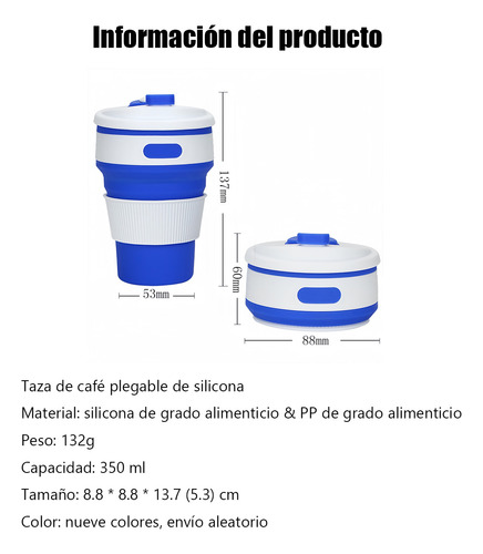 Taza Plegable Silicona 350ml, Multicolor Aleatorio 2 Piezas