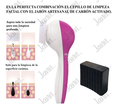 Cepillo De Limpieza Facial 5 En 1 Con Jabón Carbón Activado.
