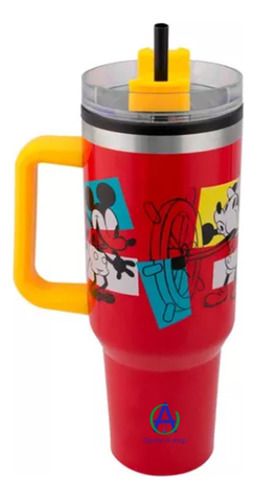 Vaso Termo Doble Pared Mickey Mouse Con Asa Y Popote Disney