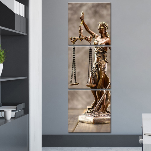 Quadro 150x50cm Estátua Bronze Advocacia Justiça Balança.
