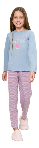 Pijama Longo Menina Agradecendo Evanilda 0016 Tam 4 6 8