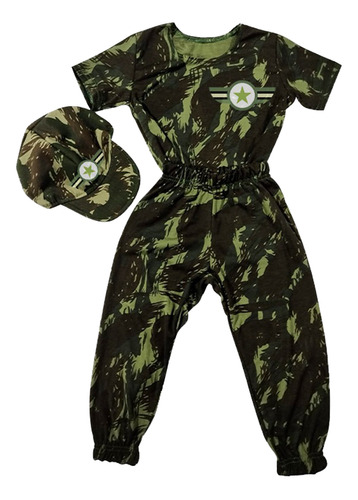 Fantasia Carnaval Infantil Menino Soldado Camuflado Verde